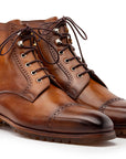 Paul Parkman Men's Brown Burnished Leather Cap Toe Boots (ID