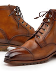 Paul Parkman Men's Brown Burnished Leather Cap Toe Boots (ID