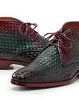 Paul Parkman Men's Green & Purple Woven Leather Chukka Boots (ID