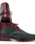 Paul Parkman Men's Green & Purple Woven Leather Chukka Boots (ID