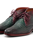 Paul Parkman Men's Green & Purple Woven Leather Chukka Boots (ID
