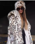 Women's leopard-print hooded imitation fur coat Toka long coat with thick warm mink trench coat