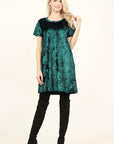 Short Sleeve Crushed Velvet Tunic Dress