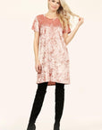 Short Sleeve Crushed Velvet Tunic Dress