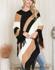 Hdf2099 - Color Block Fringe Poncho