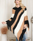 Hdf2099 - Color Block Fringe Poncho