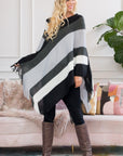 Hdf2099 - Color Block Fringe Poncho