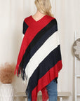Hdf2099 - Color Block Fringe Poncho