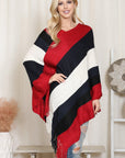 Hdf2099 - Color Block Fringe Poncho