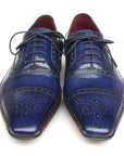 Paul Parkman Men's Captoe Navy Blue Hand Painted Oxfords (ID