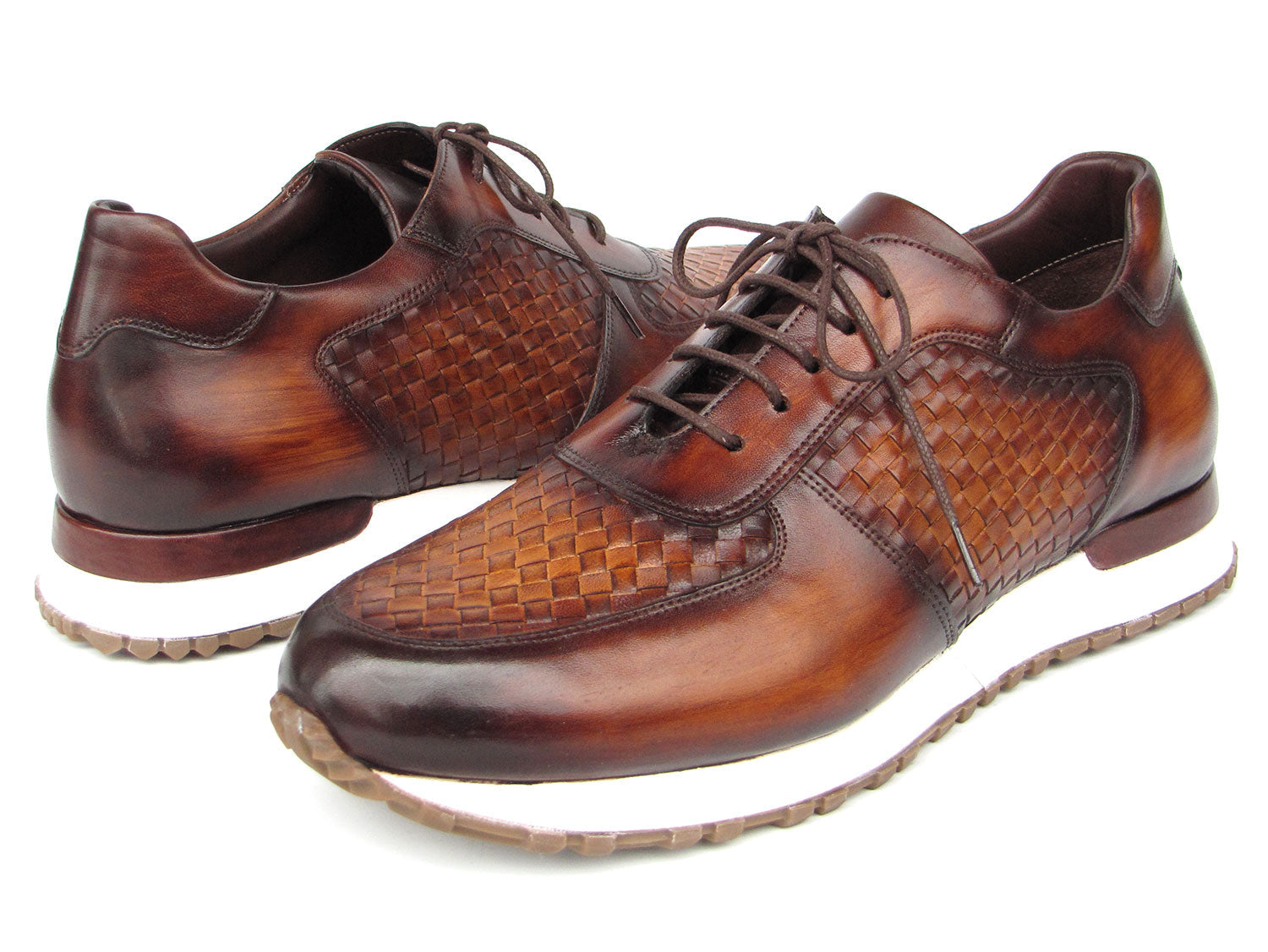 Paul Parkman Men's Brown Hand-Painted Woven Leather Sneakers (ID