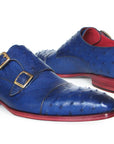 Paul Parkman Sax Blue Genuine Ostrich Double Monkstraps (ID