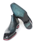 Paul Parkman Men's Norwegian Welted Chelsea Boots Blue Burnished Leather (ID
