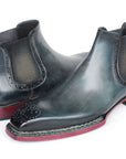 Paul Parkman Men's Norwegian Welted Chelsea Boots Blue Burnished Leather (ID