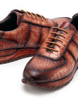 Paul Parkman Men's Brown Burnished Textured Leather Sneakers (ID