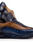 Paul Parkman Men's Blue & Camel Patina Leather Sneakers (ID