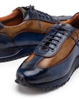 Paul Parkman Men's Blue & Camel Patina Leather Sneakers (ID