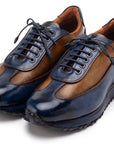 Paul Parkman Men's Blue & Camel Patina Leather Sneakers (ID