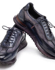 Paul Parkman Men's Navy & Gray Patina Leather Sneakers (ID