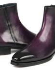 Paul Parkman Purple Burnished Side Zipper Boots Goodyear Welted (ID