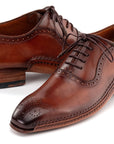 Paul Parkman Men's Brown Burnished Leather Handmade Oxfords (ID