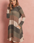 Long Sleeved Rib Stripe Pocket Dress