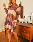 Long Sleeved Rib Stripe Pocket Dress