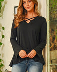 Criss Cross Neck Long Sleeve Hacci Top