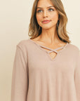 Criss Cross Neck Long Sleeve Hacci Top