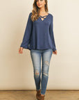 Criss Cross Neck Long Sleeve Hacci Top