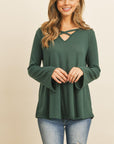 Criss Cross Neck Long Sleeve Hacci Top
