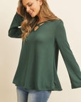 Criss Cross Neck Long Sleeve Hacci Top