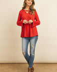 Criss Cross Neck Long Sleeve Hacci Top