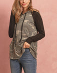 Camouflage Hacci Sleeved Contrast Hoodie With Drawstrings - Toi ‘n’ Moi Ltd