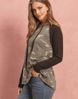 Camouflage Hacci Sleeved Contrast Hoodie With Drawstrings - Toi ‘n’ Moi Ltd