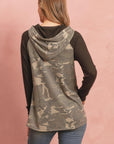 Camouflage Hacci Sleeved Contrast Hoodie With Drawstrings - Toi ‘n’ Moi Ltd