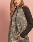 Camouflage Hacci Sleeved Contrast Hoodie With Drawstrings - Toi ‘n’ Moi Ltd