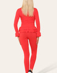 Long Sleeves Peplum Front Buttons Frilled Hem Lounge Wear Set - Toi ‘n’ Moi Ltd