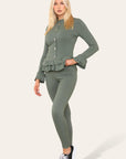 Long Sleeves Peplum Front Buttons Frilled Hem Lounge Wear Set - Toi ‘n’ Moi Ltd