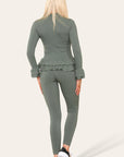Long Sleeves Peplum Front Buttons Frilled Hem Lounge Wear Set - Toi ‘n’ Moi Ltd