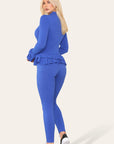 Long Sleeves Peplum Front Buttons Frilled Hem Lounge Wear Set - Toi ‘n’ Moi Ltd