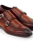 Paul Parkman Men's Brown Leather Double Monkstrap Shoes (ID