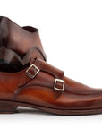 Paul Parkman Men's Brown Leather Double Monkstrap Shoes (ID