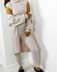Ladies 3 Piece Suit Roll Neck Chunky Knitted Ribbed Tracksuit Lounge Set - Toi ‘n’ Moi Ltd