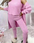 Ladies 3 Piece Suit Roll Neck Chunky Knitted Ribbed Tracksuit Lounge Set - Toi ‘n’ Moi Ltd