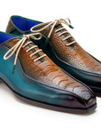 Paul Parkman Genuine Ostrich Leg Bicycle Toe Oxfords Green & Brown (ID