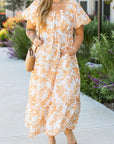 Apricot Floral Print Puff Short Sleeve Resort Plus Size Maxi Dress - Toi ‘n’ Moi Ltd