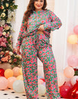 Black Plus Size Printed Long Sleeve and Pants Lounge Set - Toi ‘n’ Moi Ltd