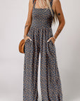 Black Floral Square Neckline Stretch High Waist Jumpsuit - Toi ‘n’ Moi Ltd
