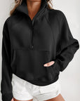 Black Fleece Lined Zip Up Stand Collar Thumbhole Sleeve Sweatshirt - Toi ‘n’ Moi Ltd